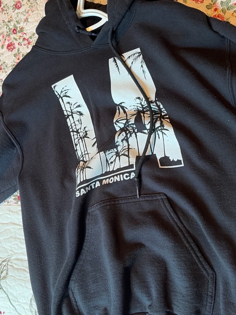 Black LA Santa Monica Graphic Hoodie - Men Sweater